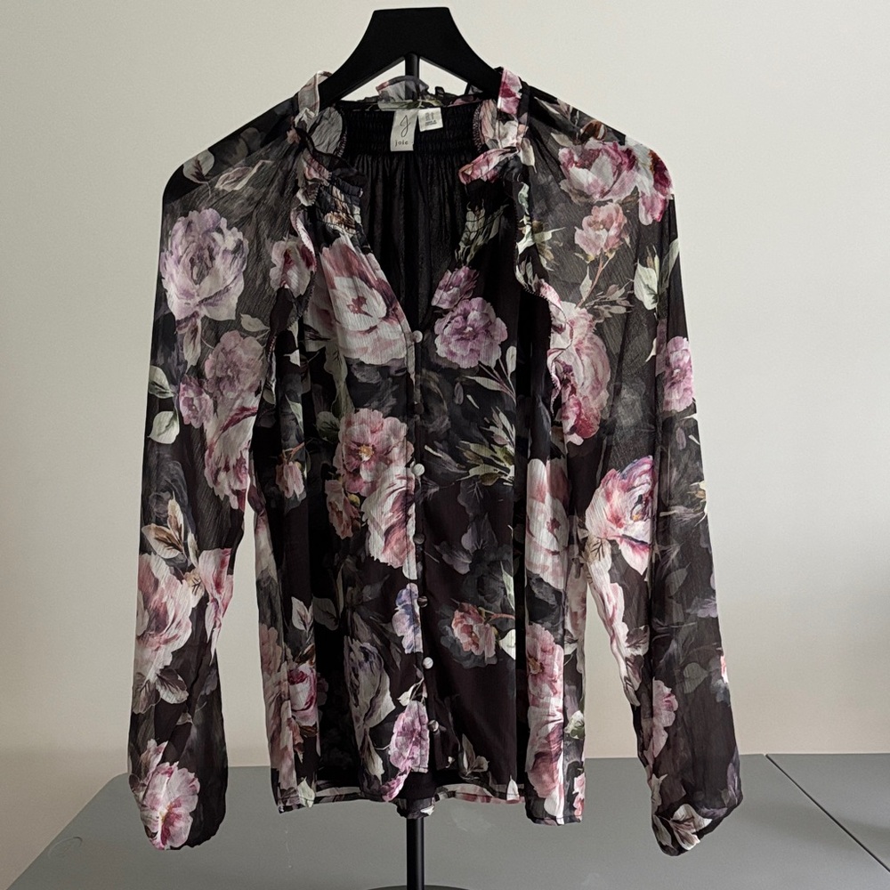 Joie Black and Pink Floral Blouse